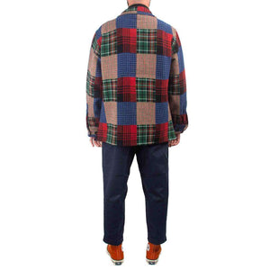 Beams Plus MIL Shirt Jacket Patchwork Like Dobby Check Patchwork Back on Model