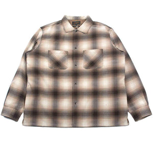 Beams Plus Quilt Open Collar Shirt Ombre Check Brown Front