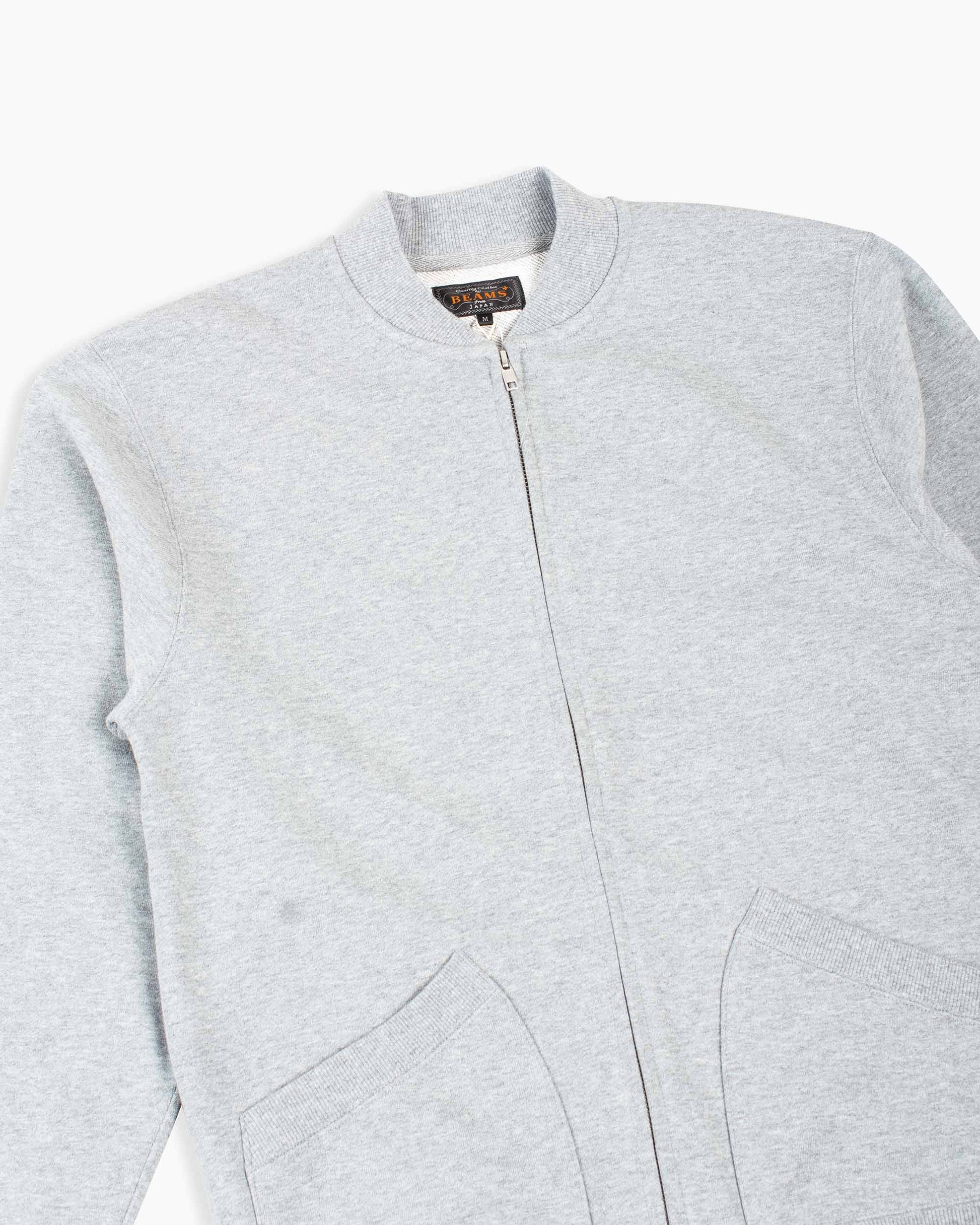 Beams Sweat Zip Crew Grey Details