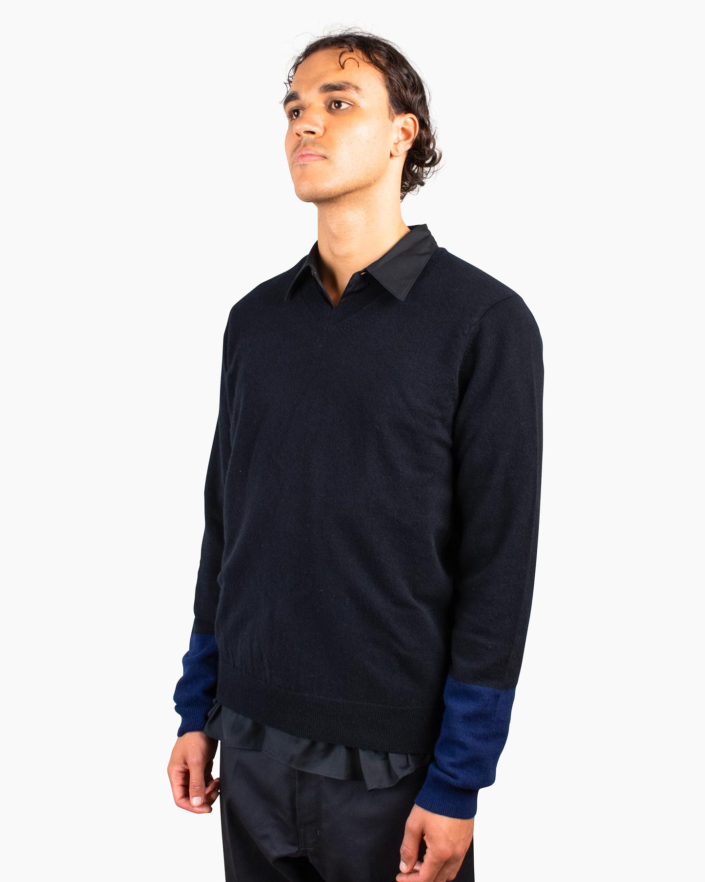 Comme des Garçons SHIRT Fully Fashioned Knit V-Neck Pullover Black/Navy Close