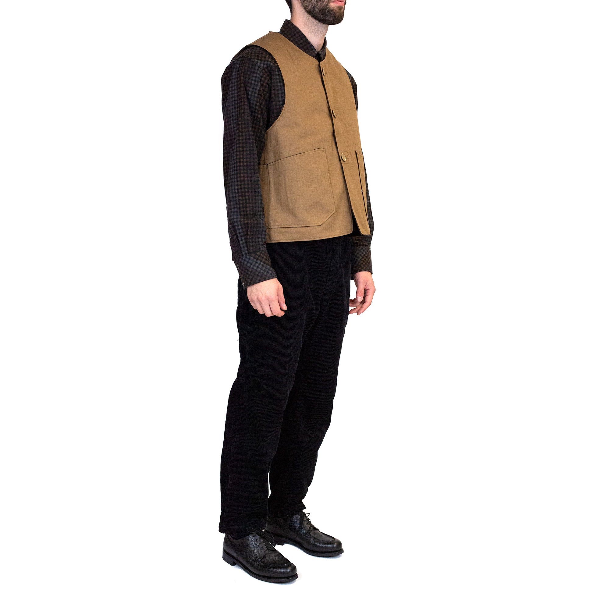 Engineered Garments Over Vest Brown Cotton Herringbone Twill