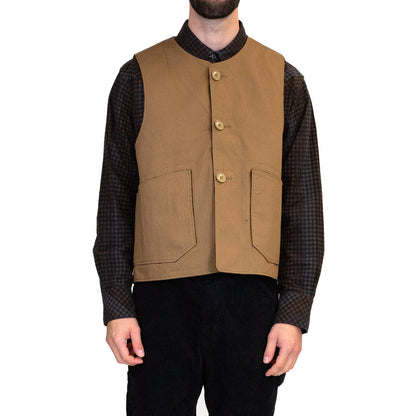 Engineered Garments Over Vest Brown Cotton Herringbone Twill