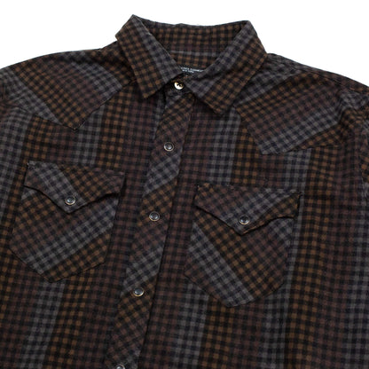 Engineered-Garments-Western-Shirt-Black-Brown-Flannel-Print-Dark-Check-Collar-Detail-Flat