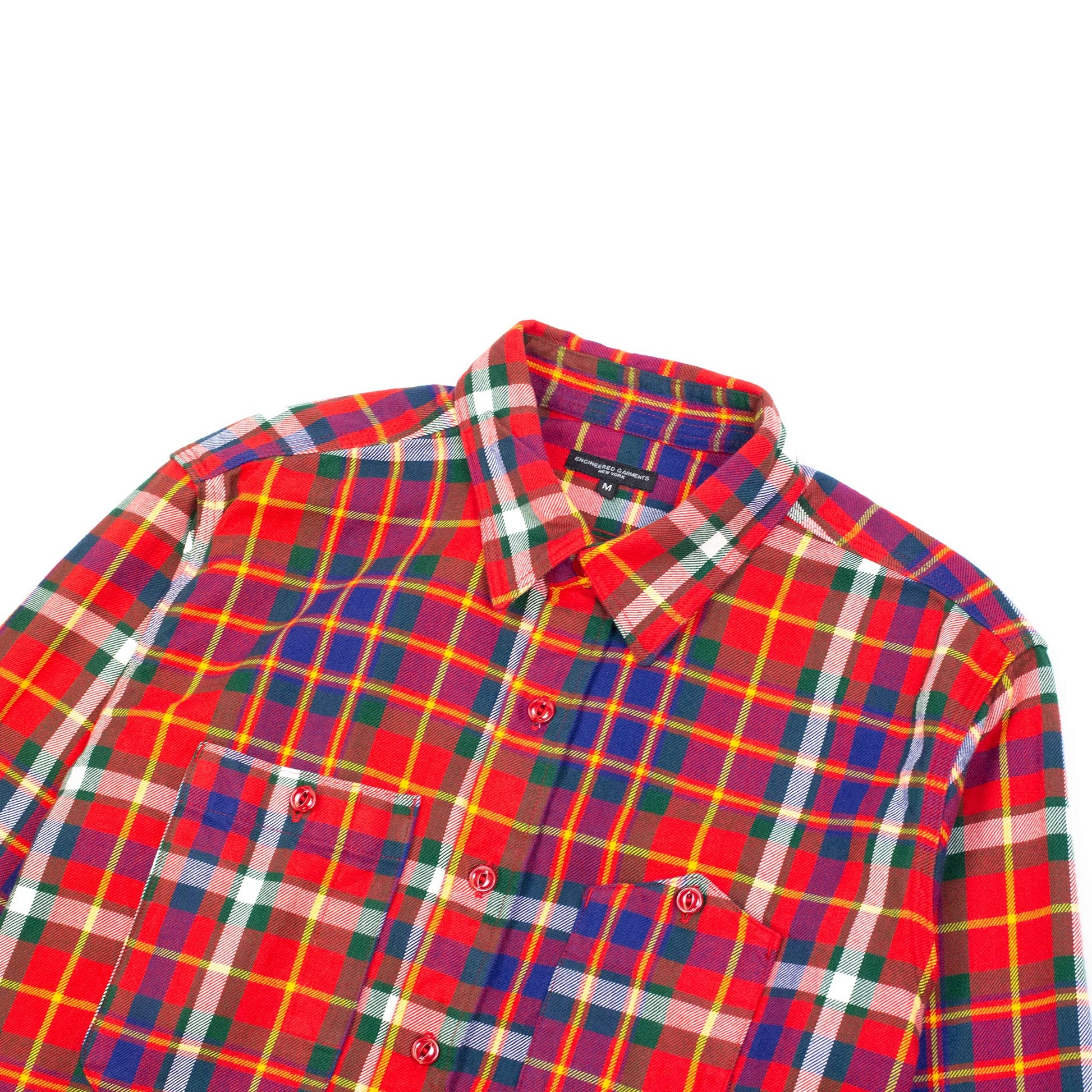 Engineered Garments Work Shirt Red Green Yellow Cotton Twill Plaid