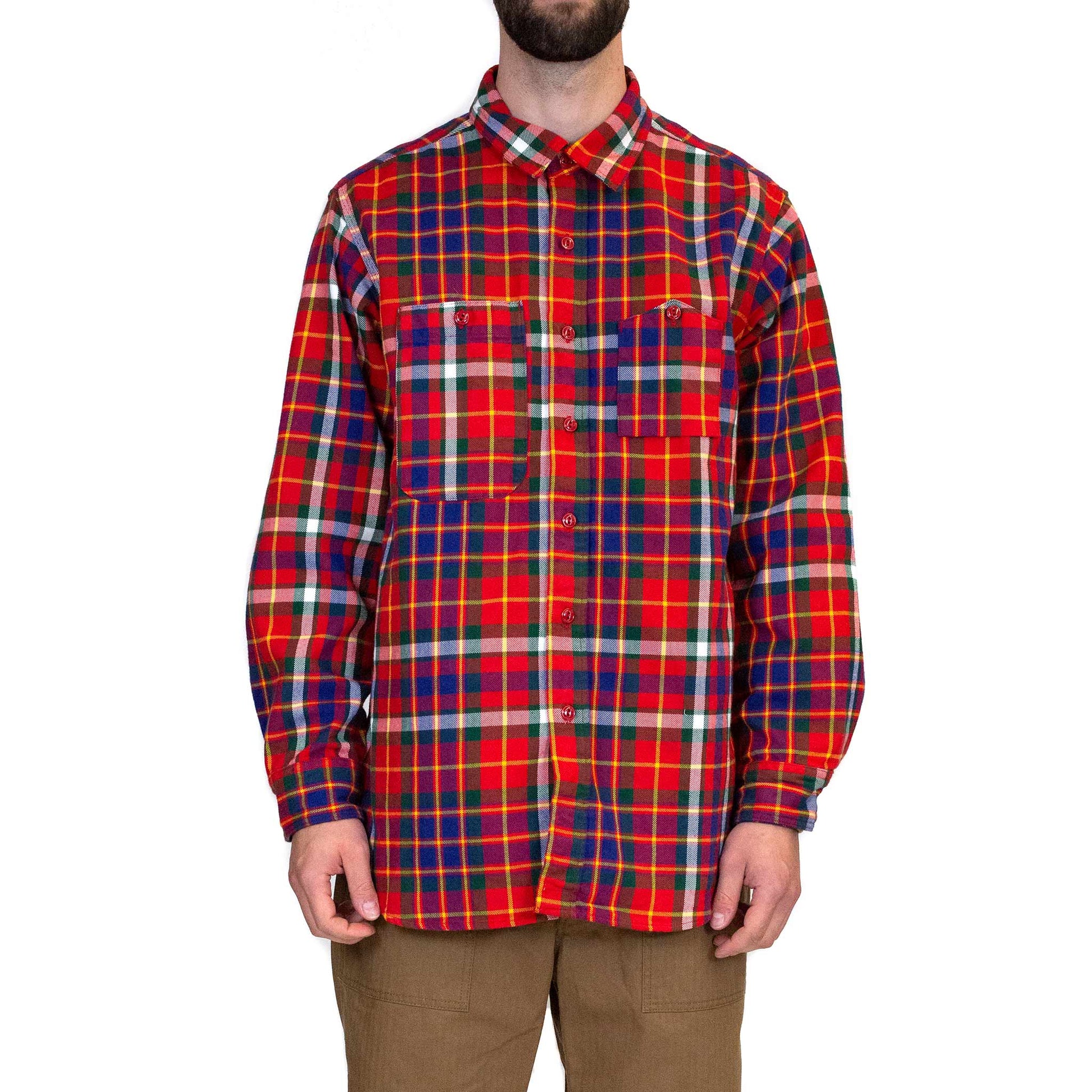 Engineered Garments Work Shirt Red Green Yellow Cotton Twill Plaid