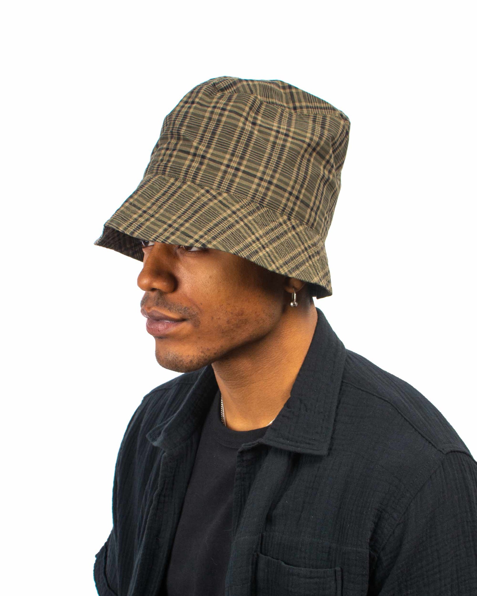 Engineered Garments Bucket Hat Olive Brown Cotton Madras Check Model