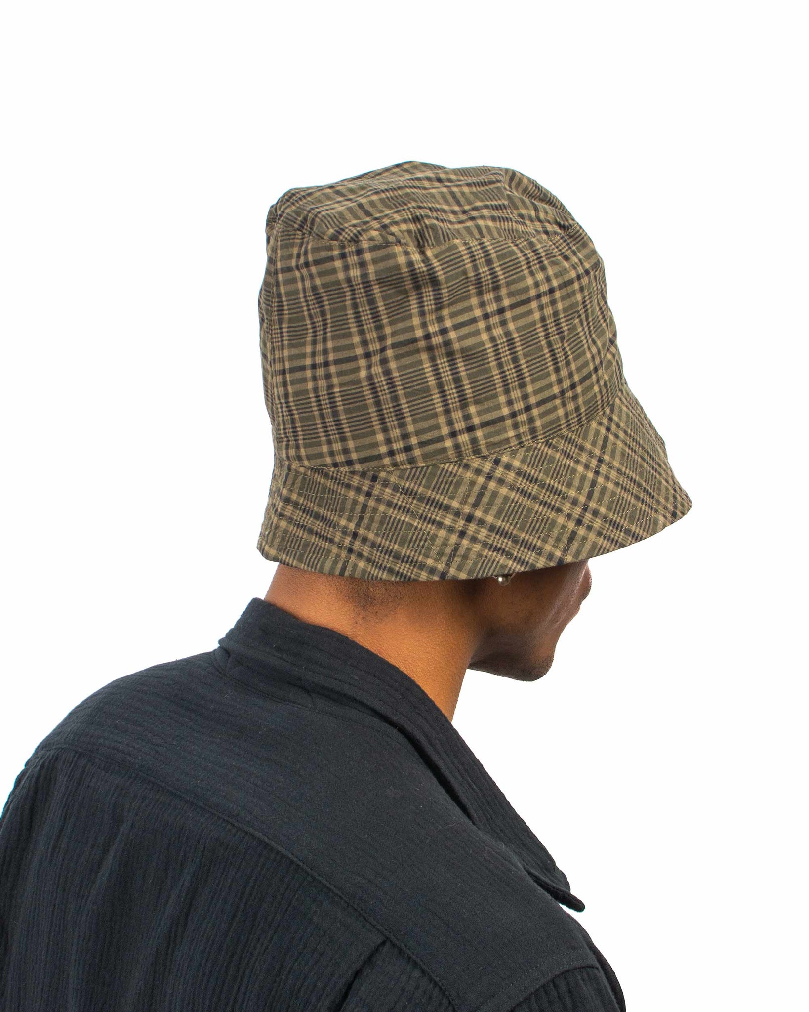 Engineered Garments Bucket Hat Olive Brown Cotton Madras Check Back
