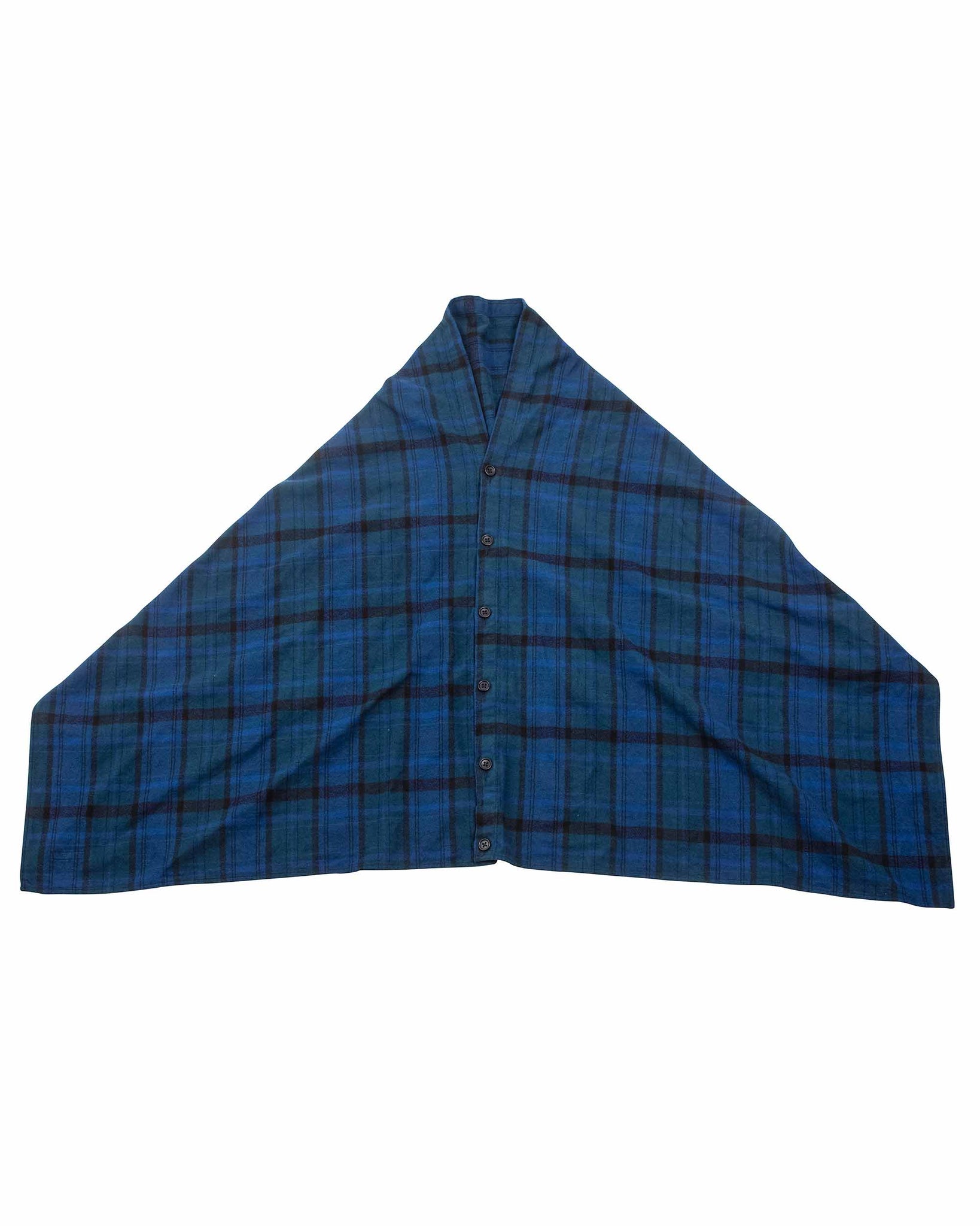 Engineered Garments Button Shawl Navy/Black Plaid Cotton Flannel