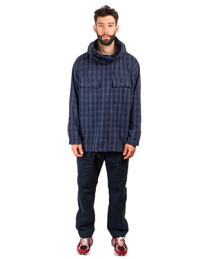 Engineered Garments Cagoule Shirt Navy/Grey Cotton Flannel Plaid Model