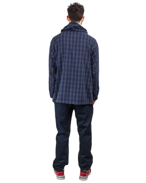 Engineered Garments Cagoule Shirt Navy/Grey Cotton Flannel Plaid Back
