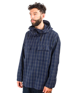 Engineered Garments Cagoule Shirt Navy/Grey Cotton Flannel Plaid Close