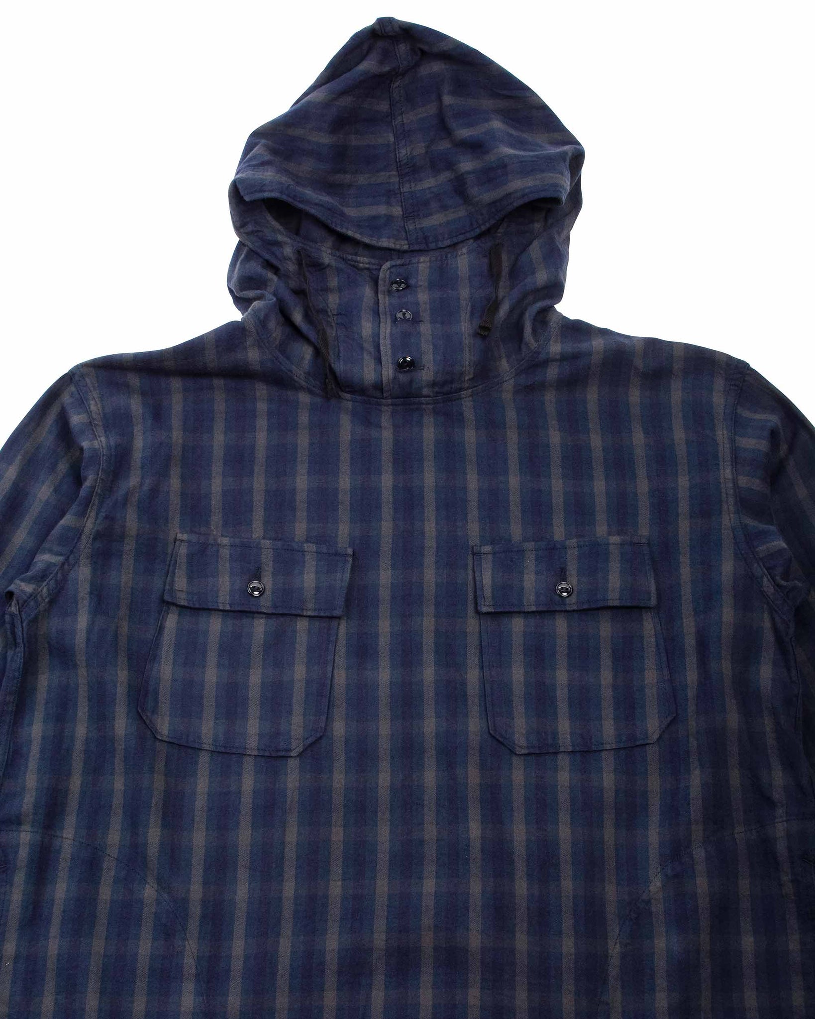 Engineered Garments Cagoule Shirt Navy/Grey Cotton Flannel Plaid Details