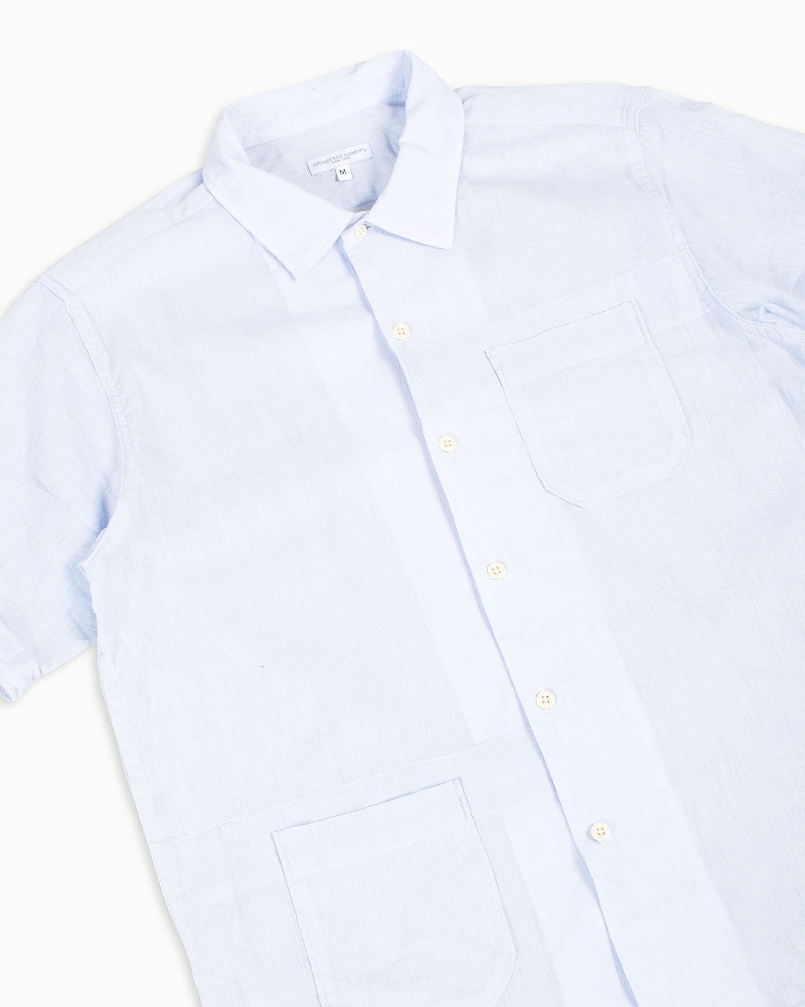 Engineered Garments Camp Shirt Light Blue Cotton Crepe Detail