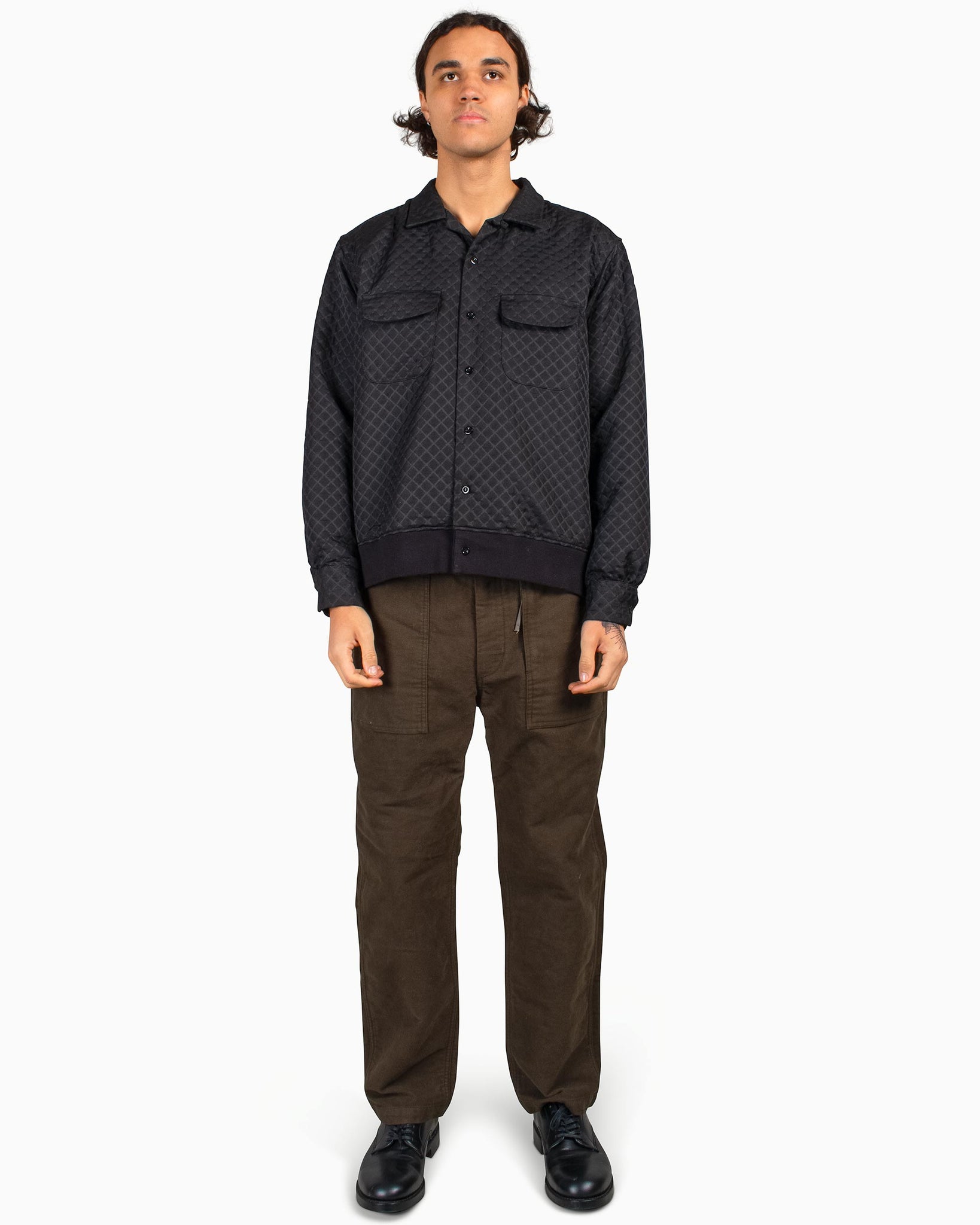 Engineered Garments Classic Shirt Black Polyester Micro Quilt Model