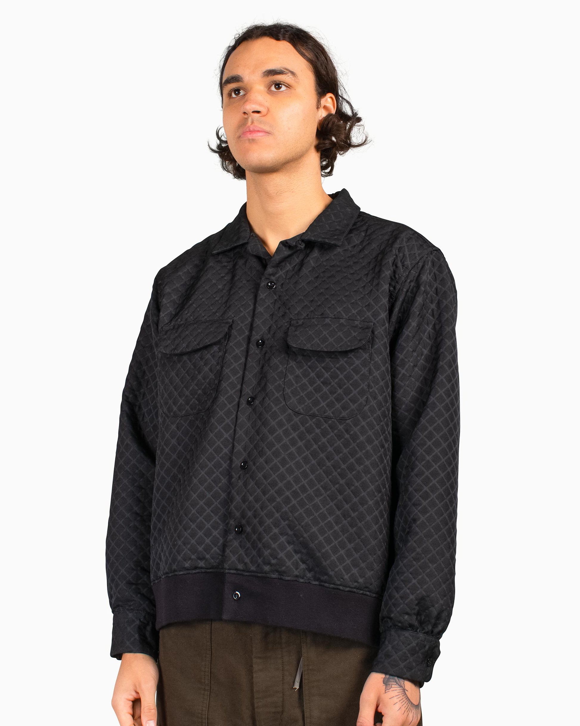 Engineered Garments Classic Shirt Black Polyester Micro Quilt Close