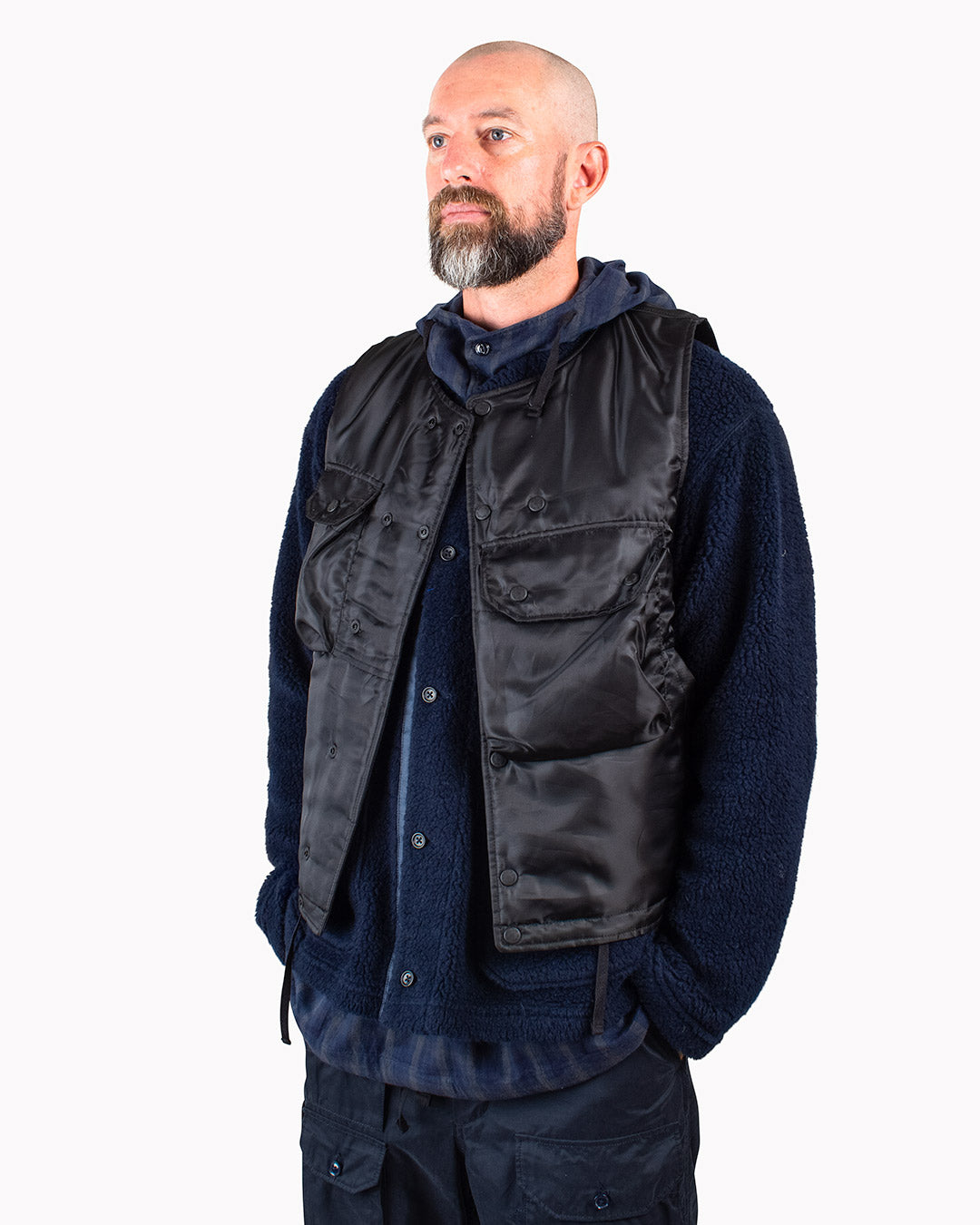 Engineered Garments Cover Vest Black Polyester Pilot Twill Close