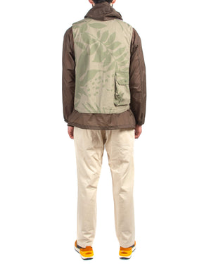 Engineered Garments Cover Vest Khaki Olive Leaf Print Cotton Poplin