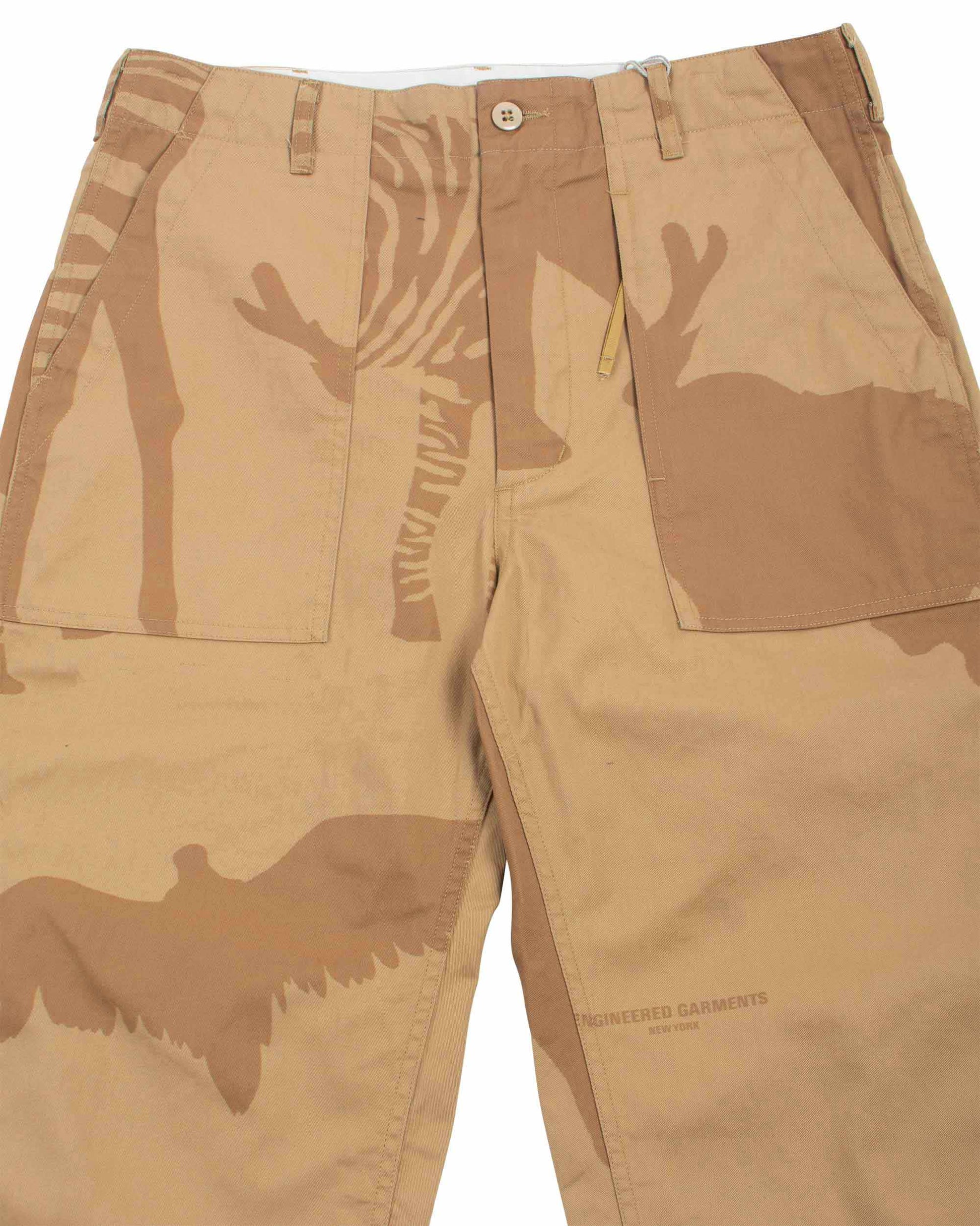 Engineered Garments Fatigue Pant Khaki Animal Print Cotton Flat Twill Detail