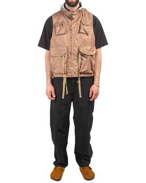 Engineered Garments Field Vest Brown Poly Fibre Leopard Print