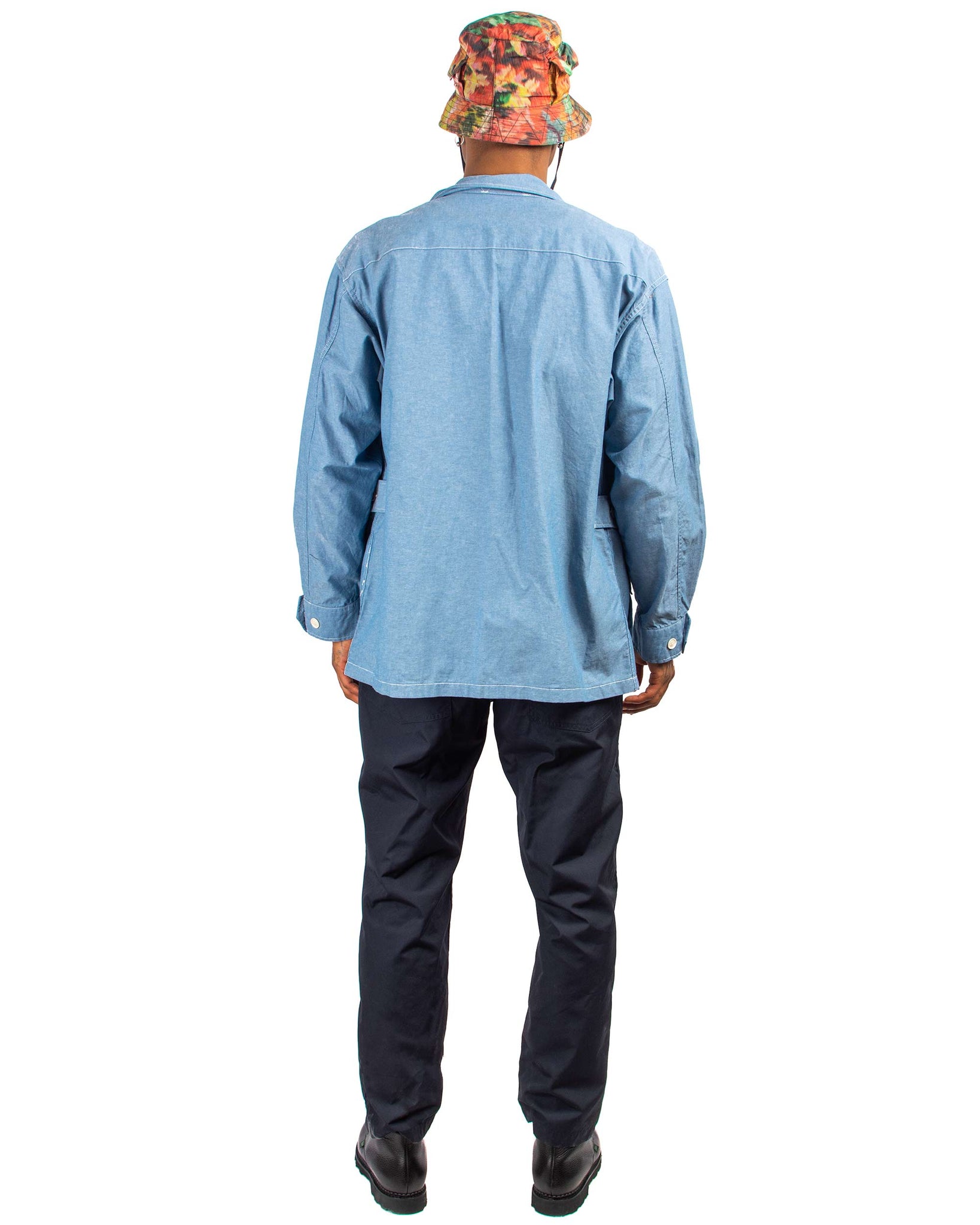 Engineered Garments Jungle Fatigue Jacket Light Blue Cotton Chambray Back