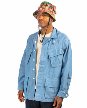 Engineered Garments Jungle Fatigue Jacket Light Blue Cotton Chambray Close