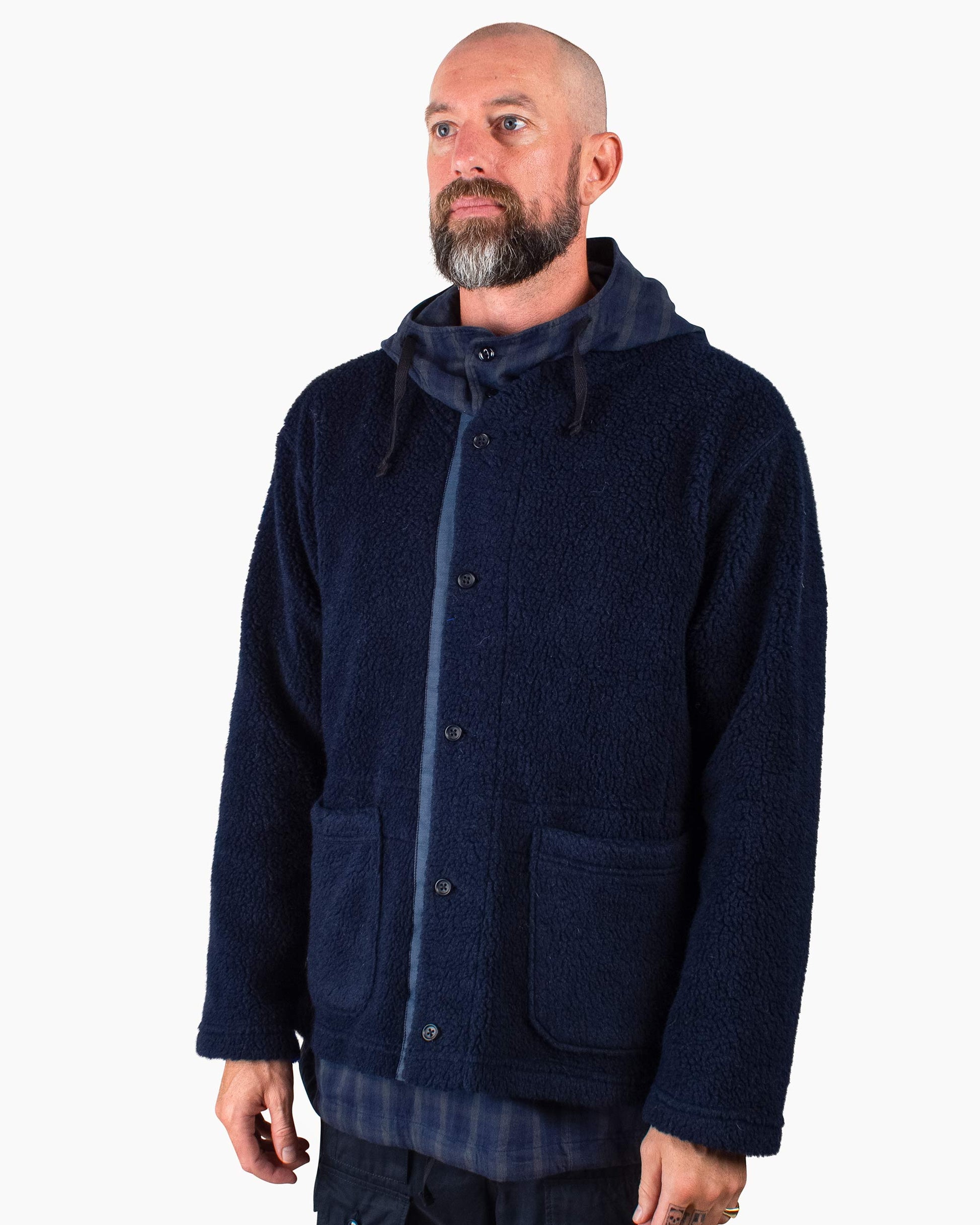 Engineered Garments Knit Cardigan Navy Wool Poly Shaggy Knit Close