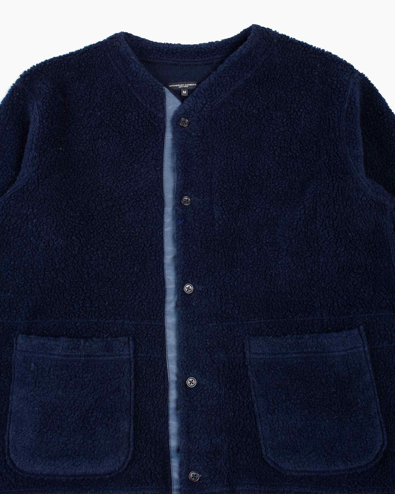 Engineered Garments Knit Cardigan Navy Wool Poly Shaggy Knit Detaisl