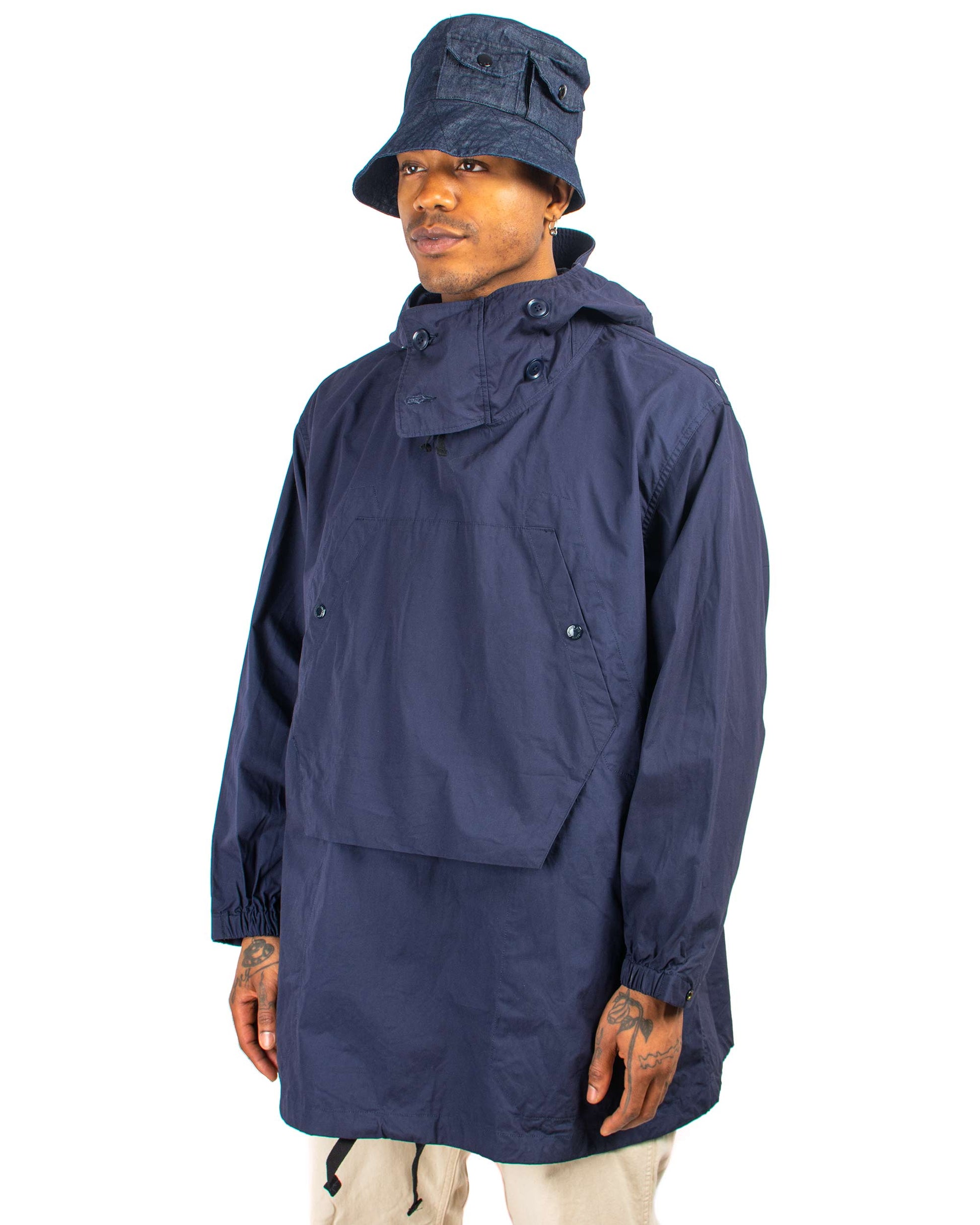 Engineered Garments Over Parka Navy Cotton Duracloth Poplin Close