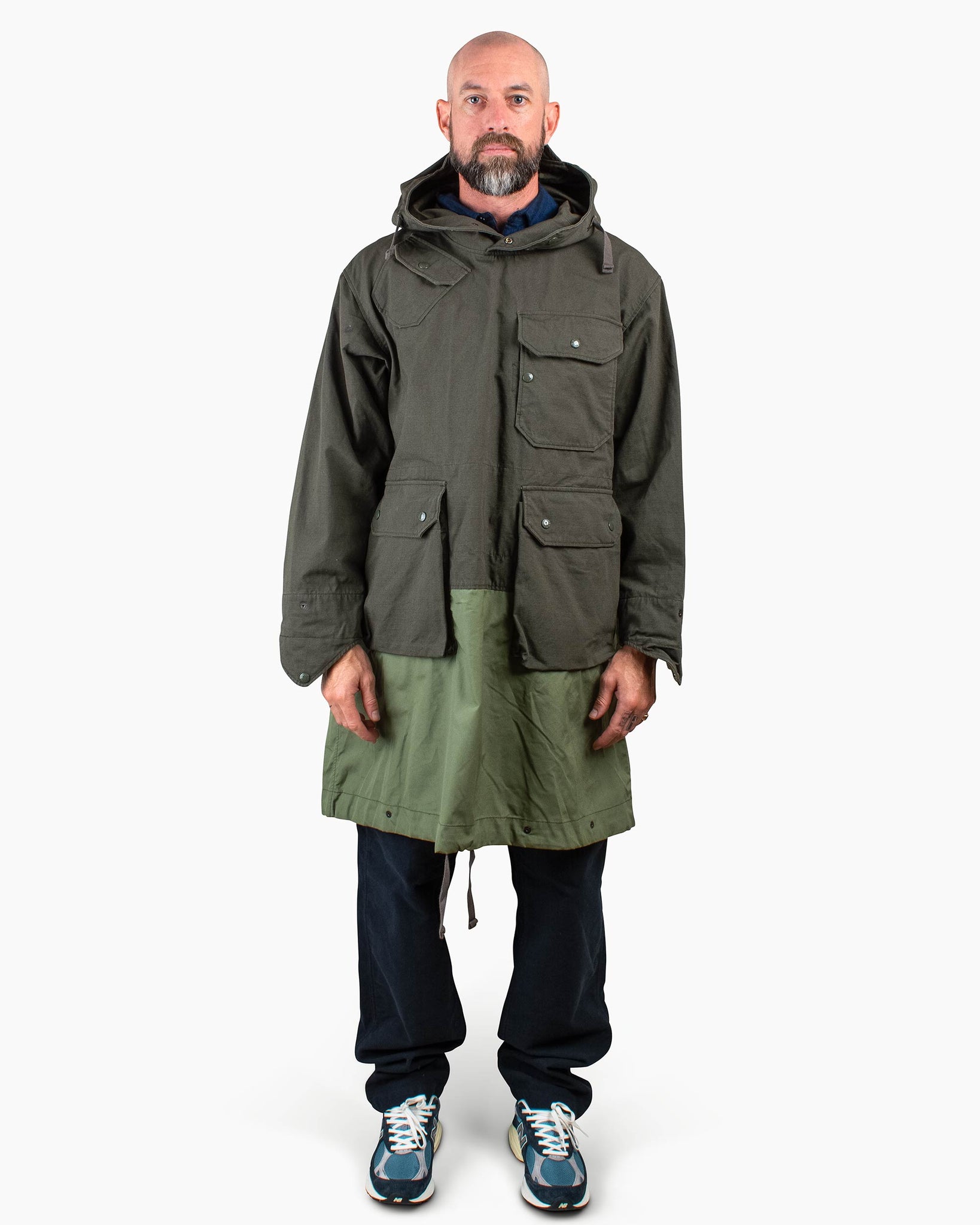 Engineered Garments Over Parka Olive Heavyweight Cotton Ripstop Model