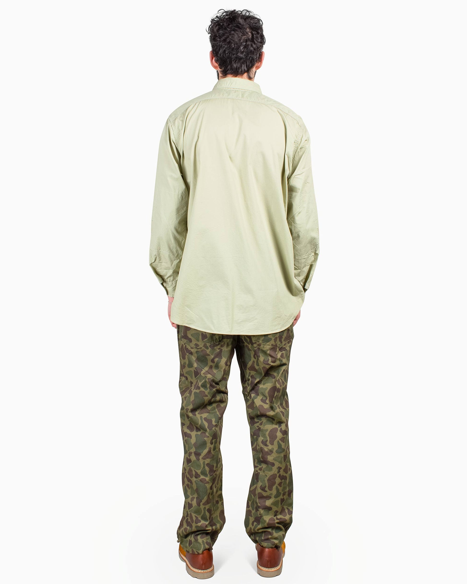 Engineered Garments Work Shirt Lime Superfine Poplin Model Rear