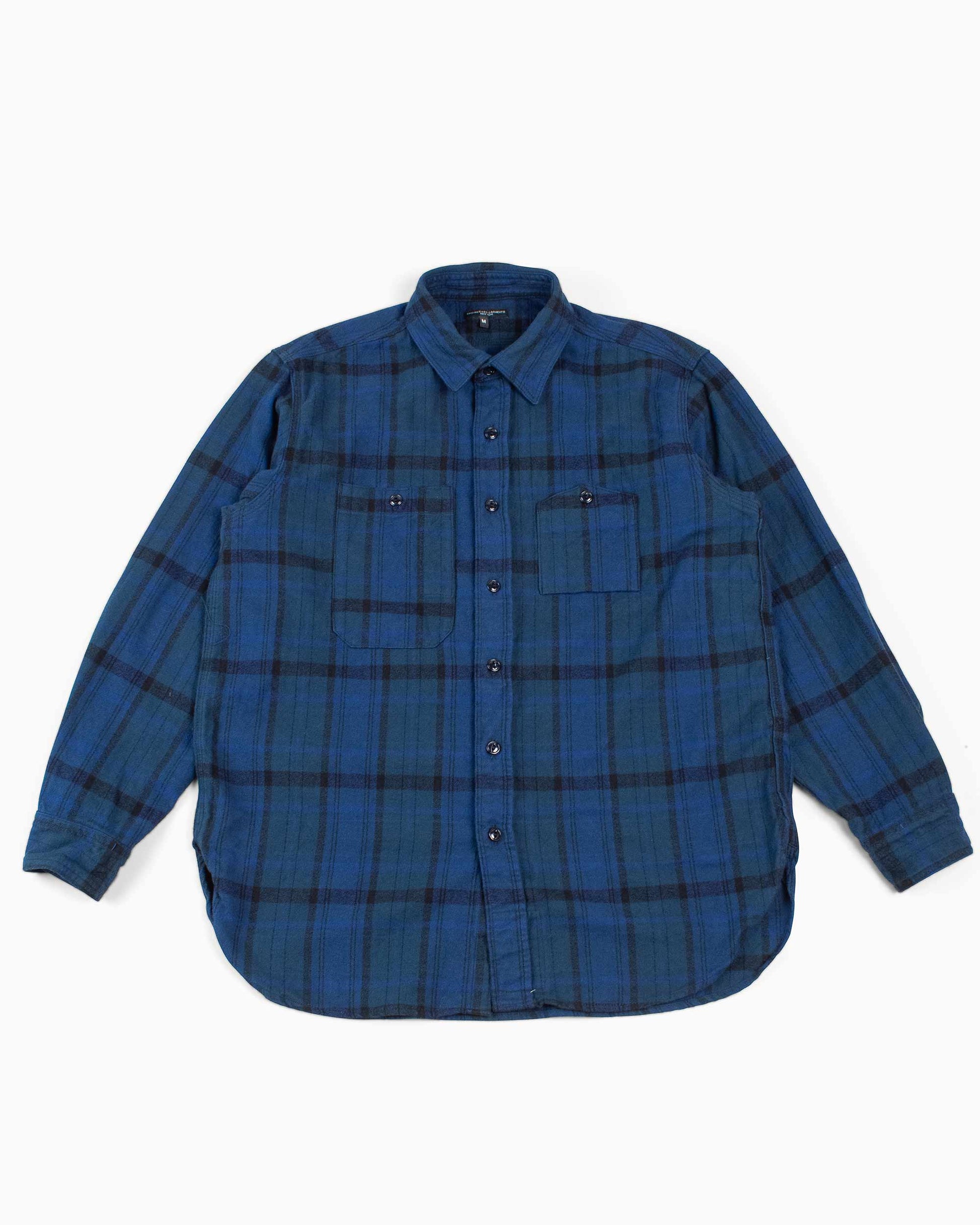 Engineered Garments Work Shirt Navy/Black Plaid Cotton Flannel