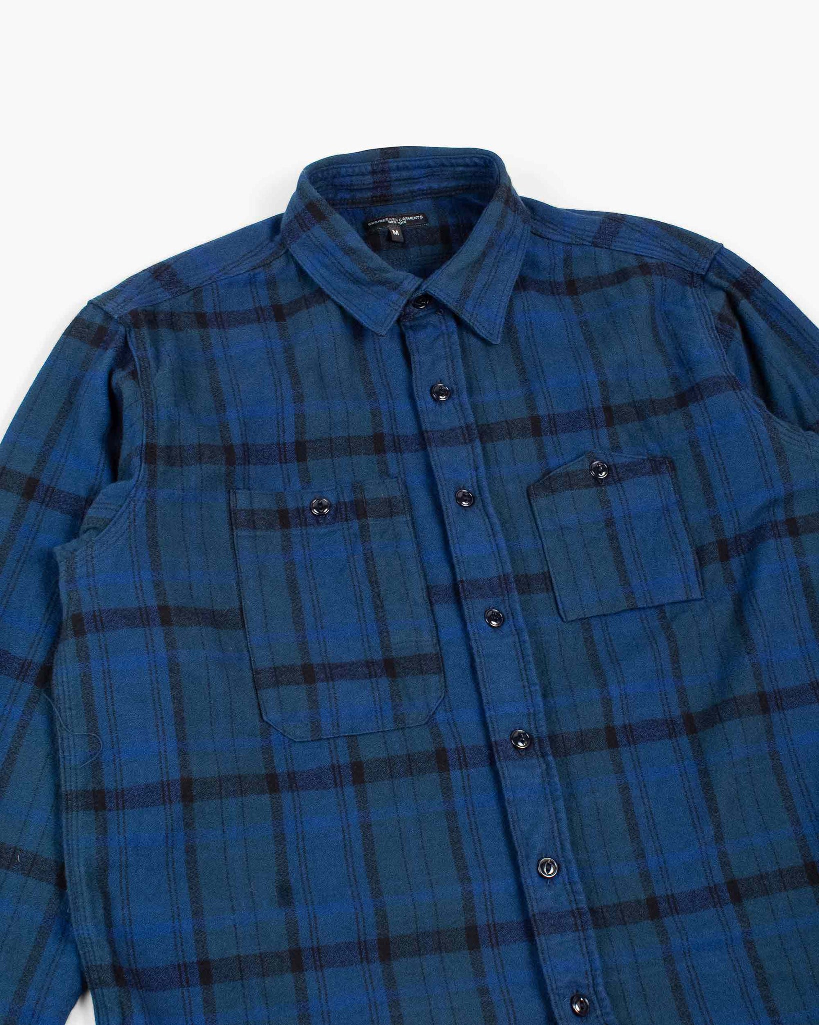 Engineered Garments Work Shirt Navy/Black Plaid Cotton Flannel