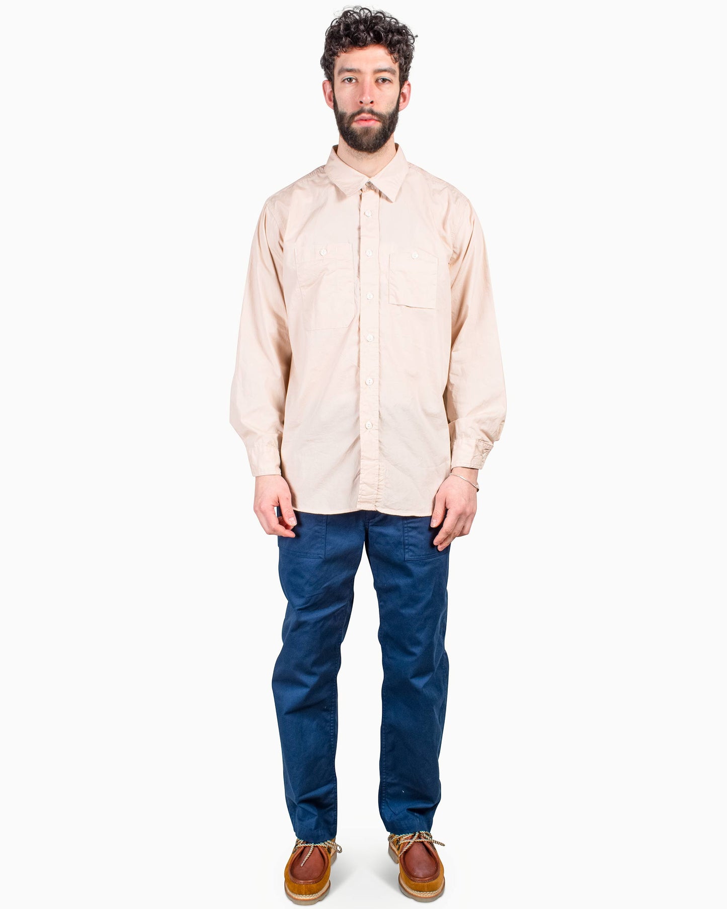 Engineered Garments Work Shirt Pink Superfine Poplin Model Front