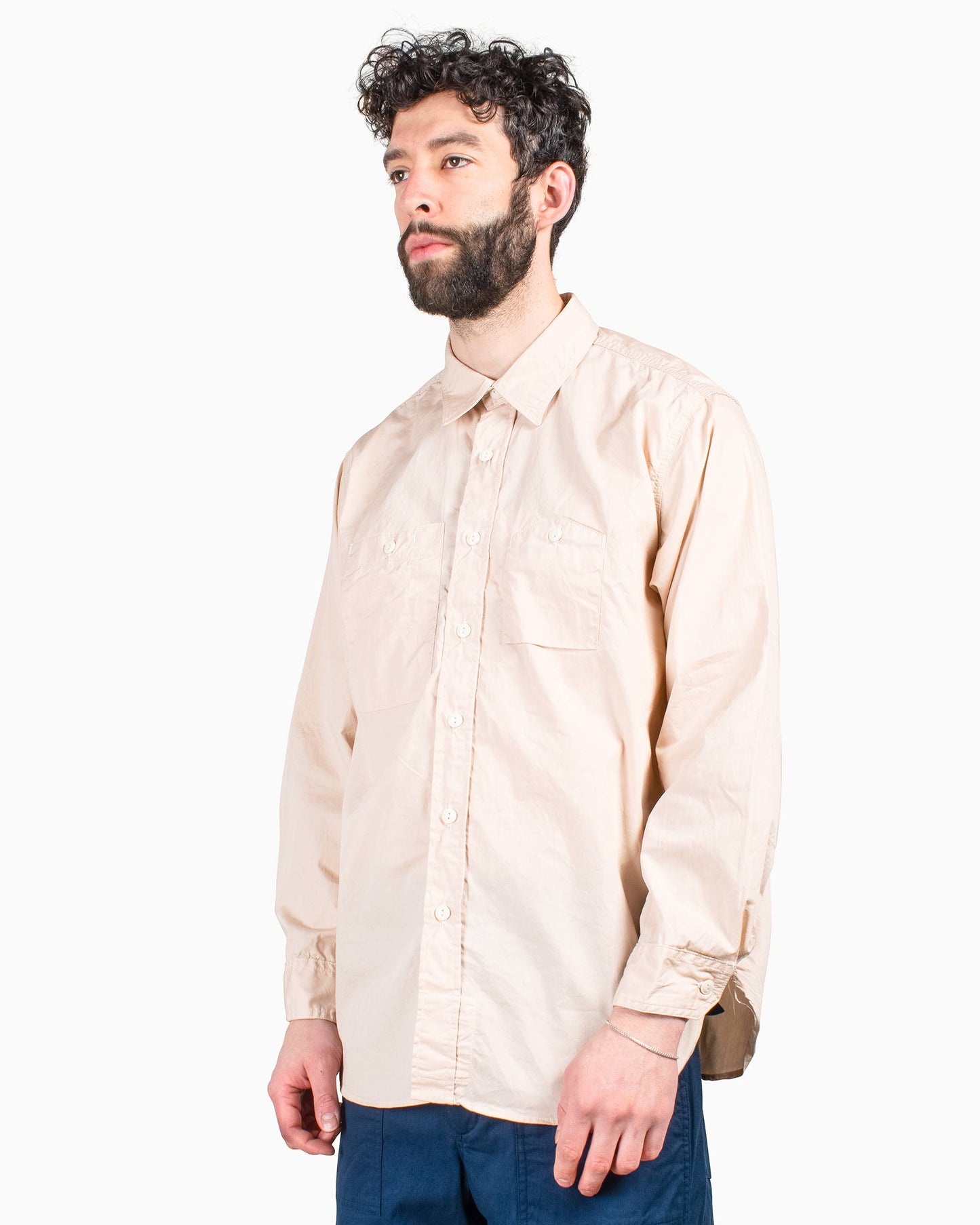 Engineered Garments Work Shirt Pink Superfine Poplin Model Side