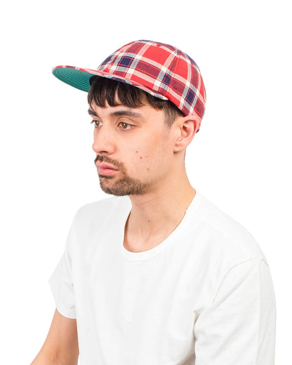 Found Feather 6 Panel Baseball Cap Herringbone Check Red Model