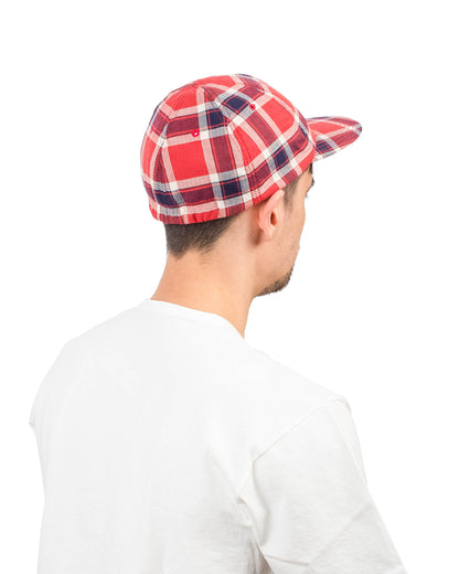 Found Feather 6 Panel Baseball Cap Herringbone Check Red Back