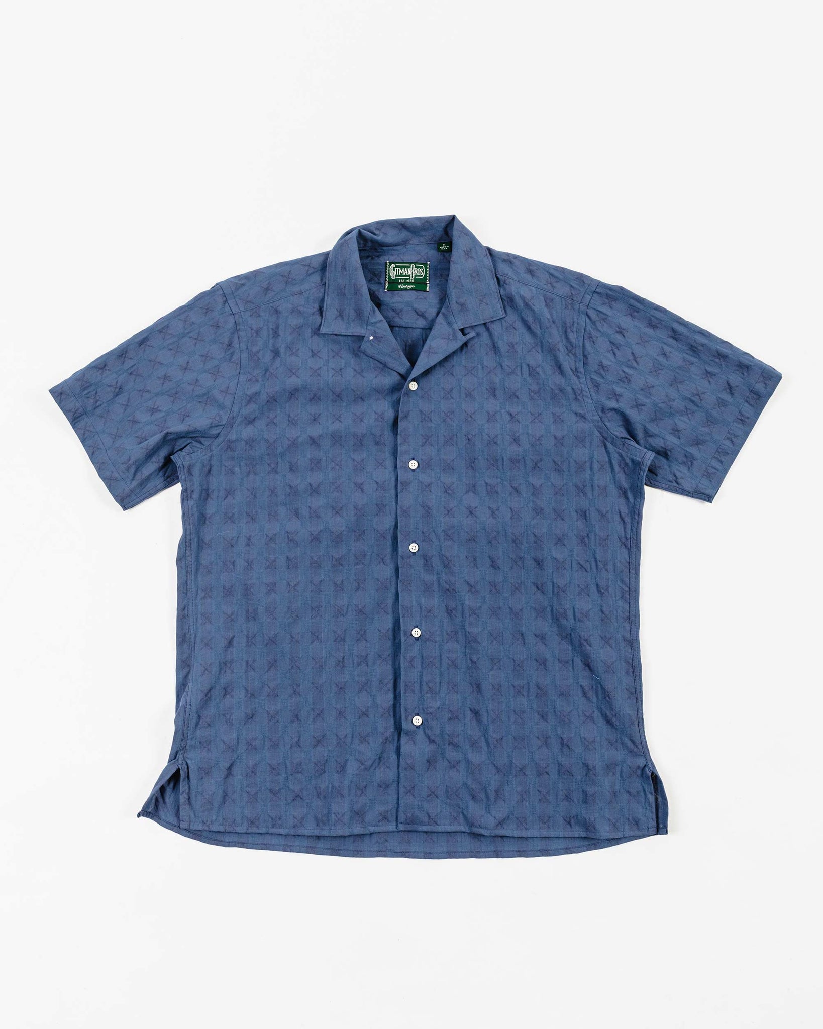 Gitman Vintage Bros. Blue Japanese Ripple Jacquard Camp Collar Shirt