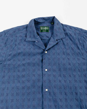 Gitman Vintage Bros. Blue Japanese Ripple Jacquard Camp Collar Shirt Details
