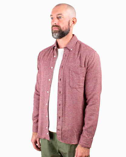 Gitman Vintage Bros. Burgundy Brushed Houndstooth Flannel Close