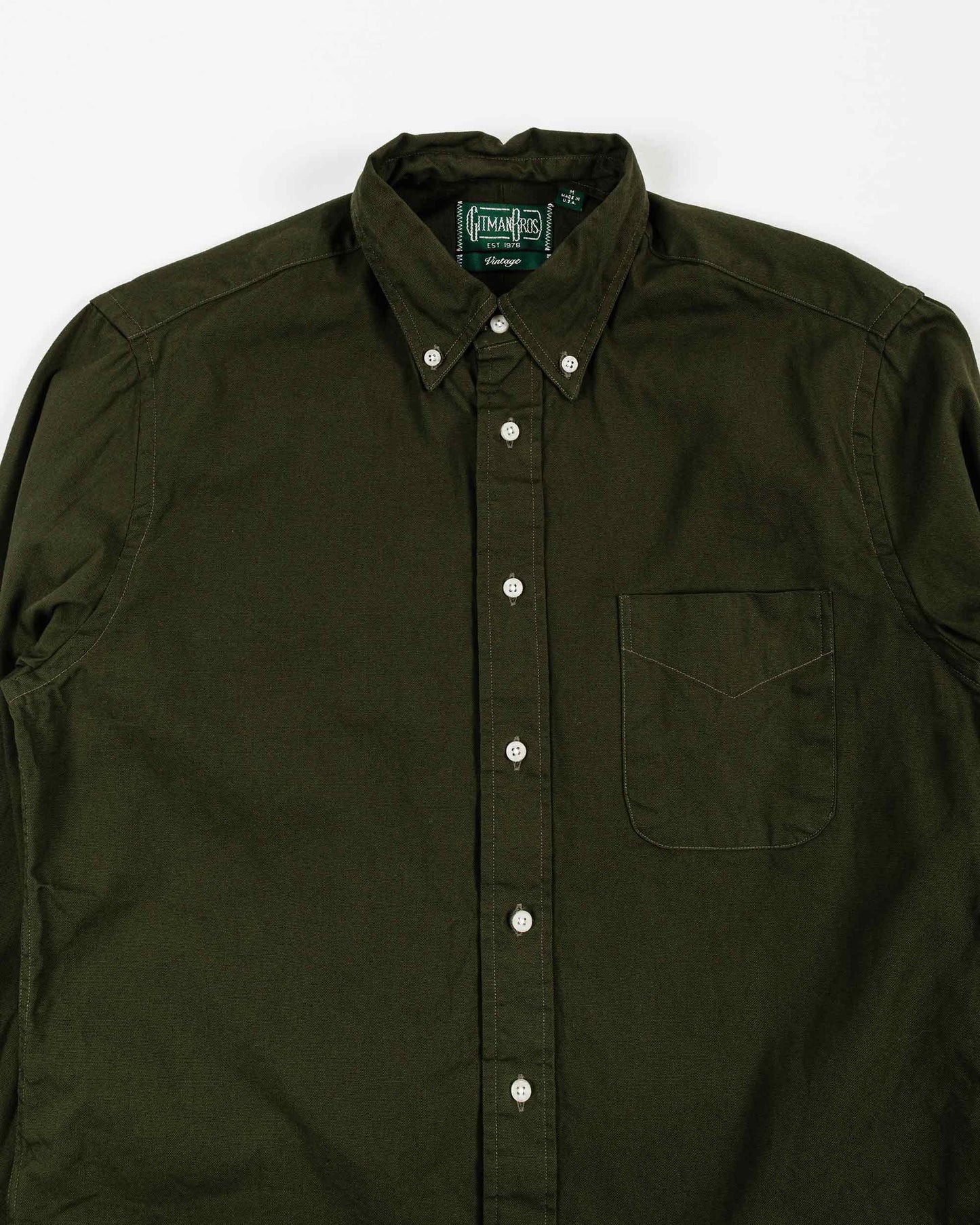 Gitman Vintage Bros. Long Sleeve Olive Overdye Oxford Details