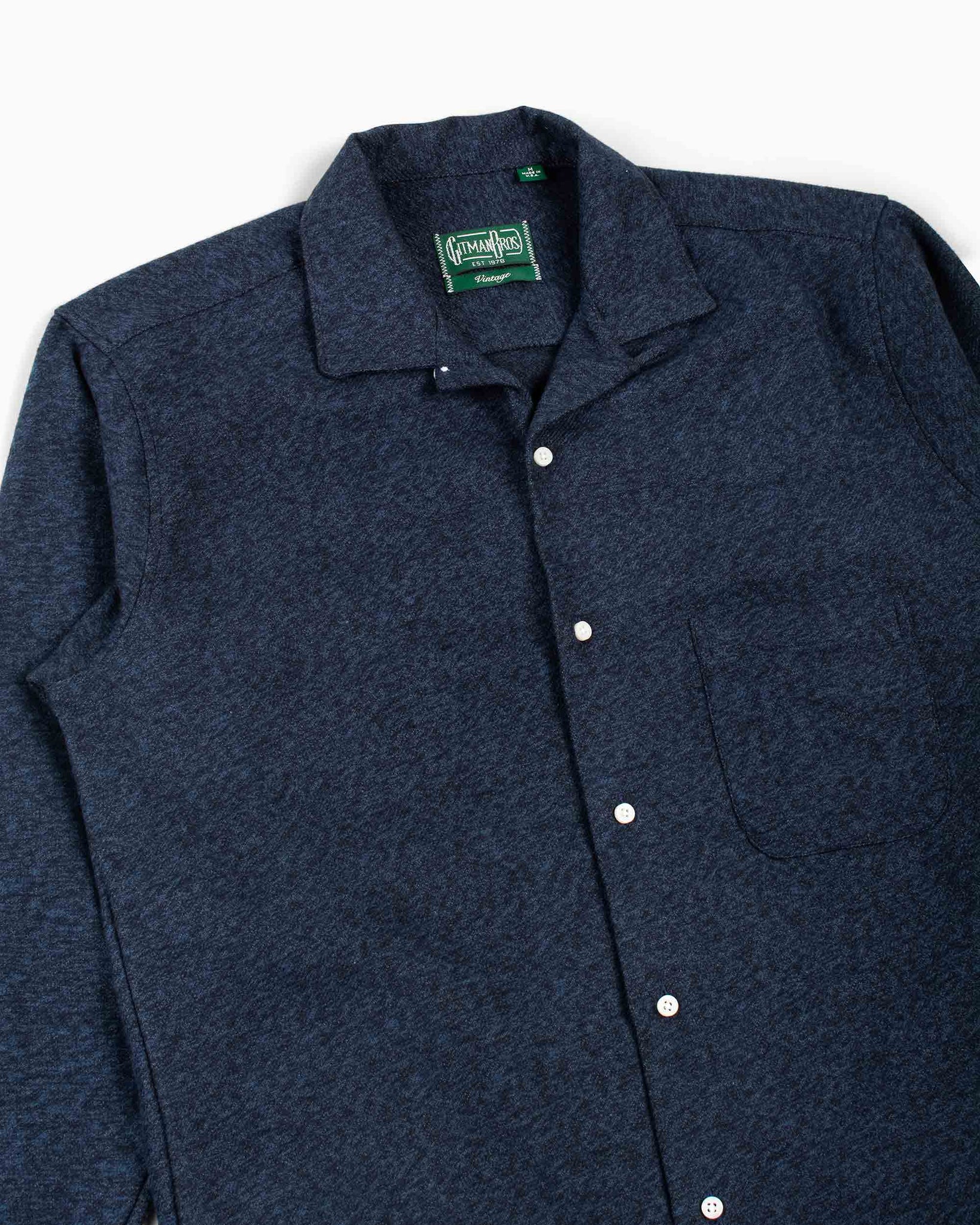 Gitman Vintage Bros. Navy Cotton Tweed Camp Shirt Details