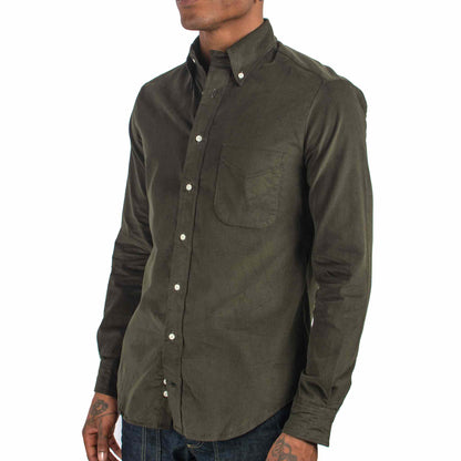 Gitman Vintage Bros. Olive Corduroy Shirt Close