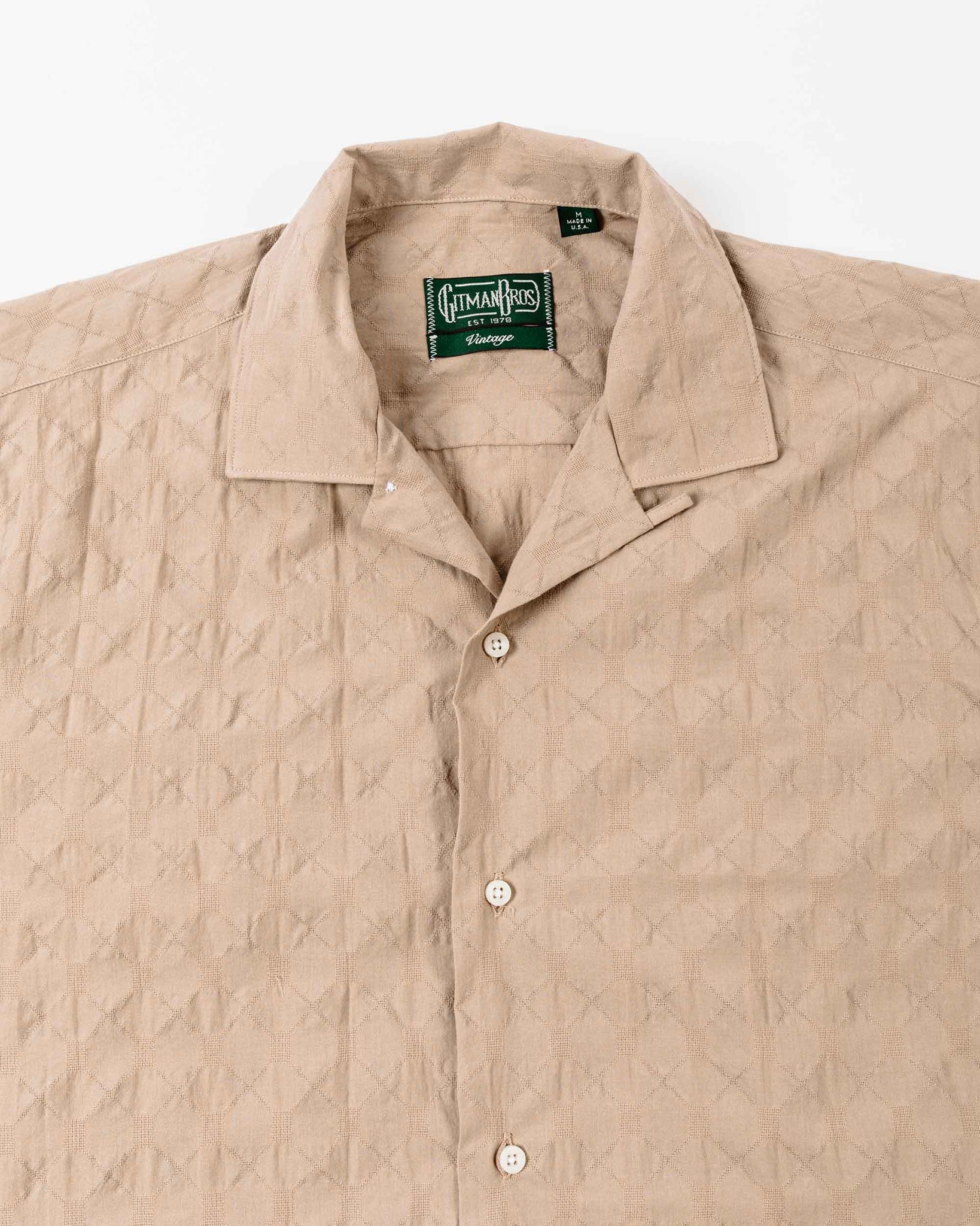 Gitman Vintage Bros. Tan Japanese Ripple Jacquard Camp Collar Shirt Details