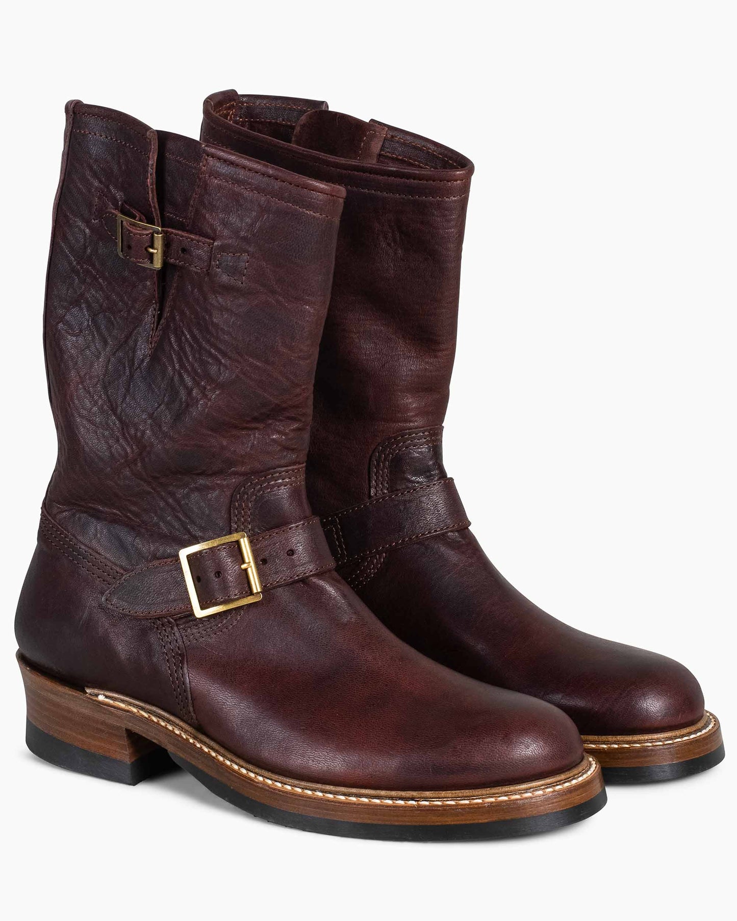 John Lofgren Bootmaker Wabash Engineer Boots Ezo Shika Deerskin Burnt Burgundy Side