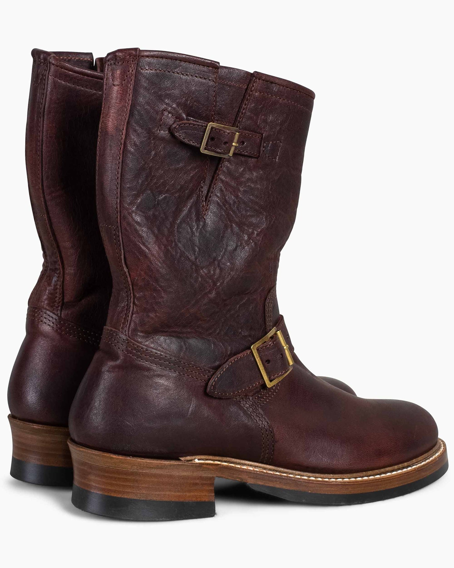 John Lofgren Bootmaker Wabash Engineer Boots Ezo Shika Deerskin Burnt Burgundy Back