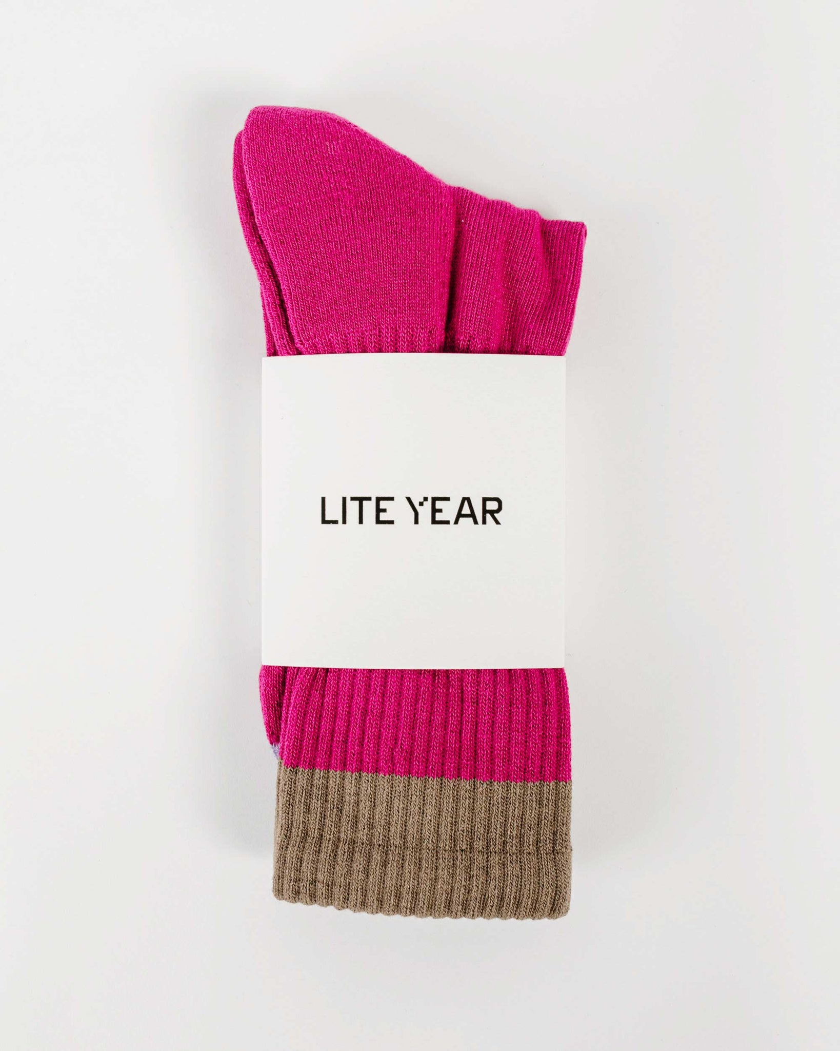 Lite Year 3 Tone Crew Socks Pink/Lavender/Brown