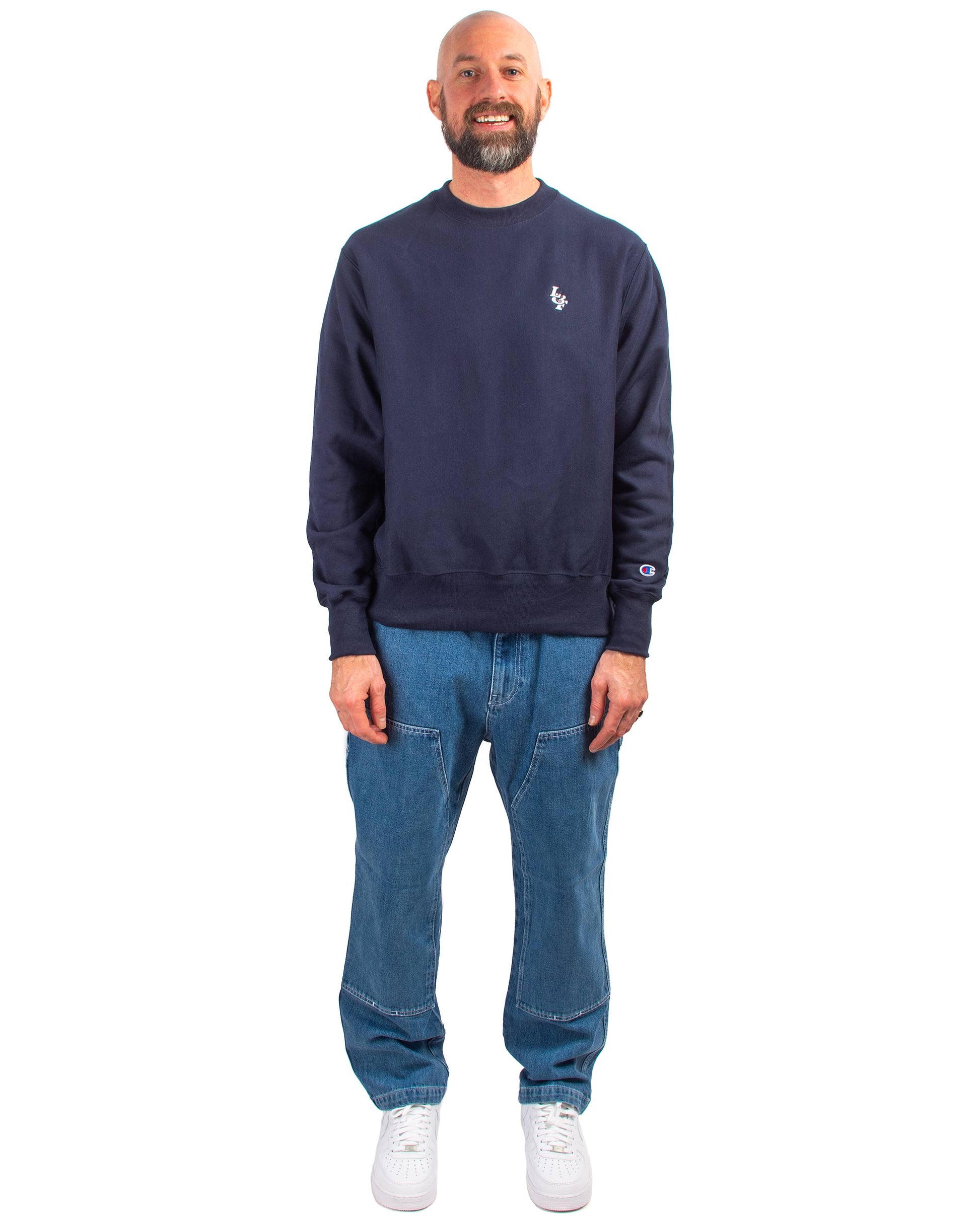 Lost & Found Reverse Weave Crewneck Navy Model