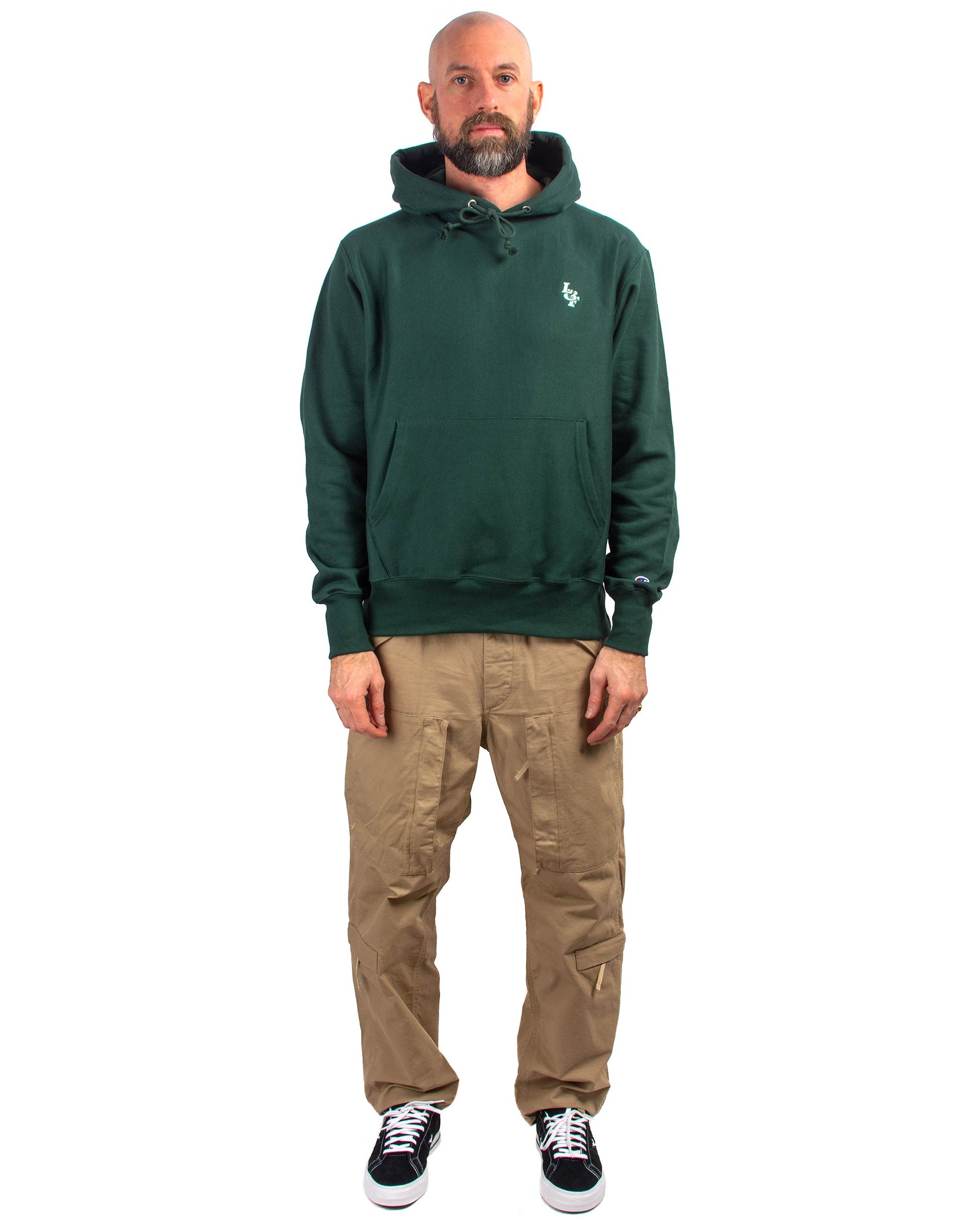 Lost & Found Reverse Weave Hoodie Dark Green Model