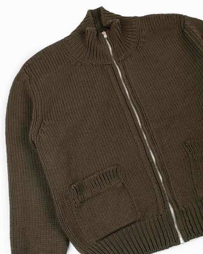 Margaret Howell Chunky Knit Zip Cardigan Chunky Merino Wool Khaki Details