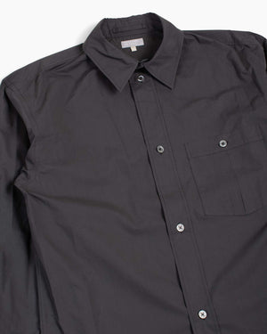 Margaret Howell Inverted Pocket Shirt Matt Cotton Poplin Off Black DEtails